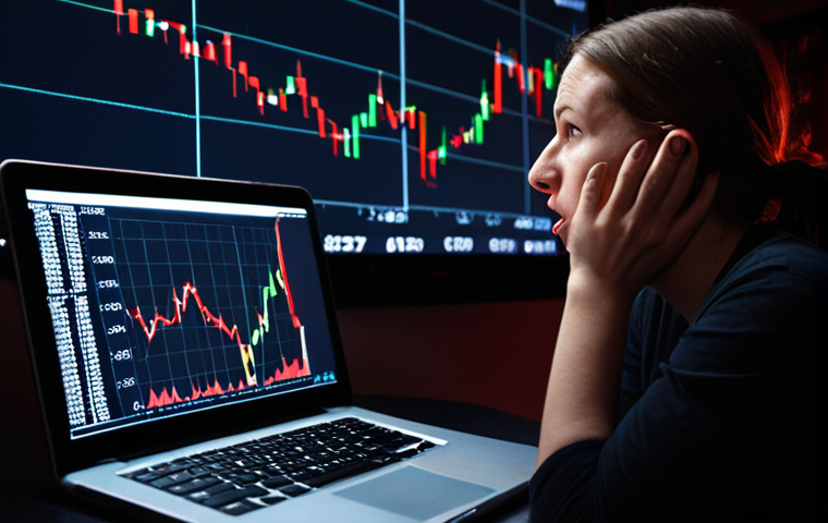 **Prompt:** A person (gender-neutral, 30s-40s) sitting awake in a dimly lit room at night, looking deeply worried and anxious. In front of them, a laptop or tablet screen glows with a dramatic red financial market crash chart, showing a steep decline. Subtle visual elements in the background, like abstract, turbulent financial graphs or blurred lines suggesting a rollercoaster track, emphasize the emotional stress and sleeplessness caused by market volatility. The overall mood is tense and fearful, with a realistic, slightly dramatic cinematic lighting.